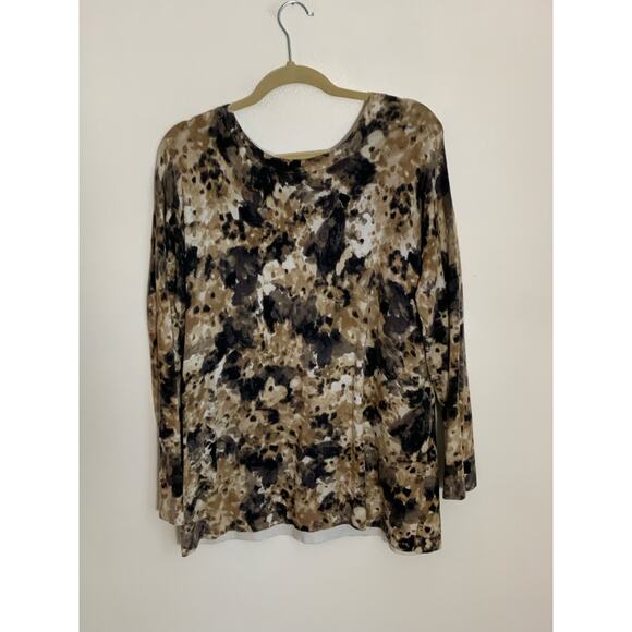 J Jill Womens Brown Cream Watercolor Abstract Long Sleeve Sweater - Picture 1 of 6